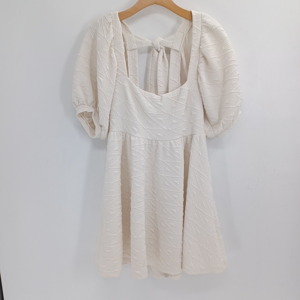 Free People Violet Mini Dress Ivory Square Neck Puff Sleeve Size M Boho - Picture 2 of 9